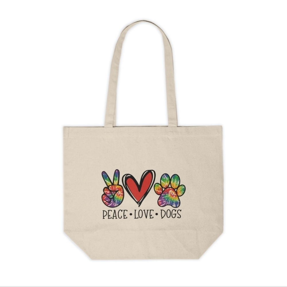 Tie Dye Peace Love Dogs Custom Canvas Tote Bag